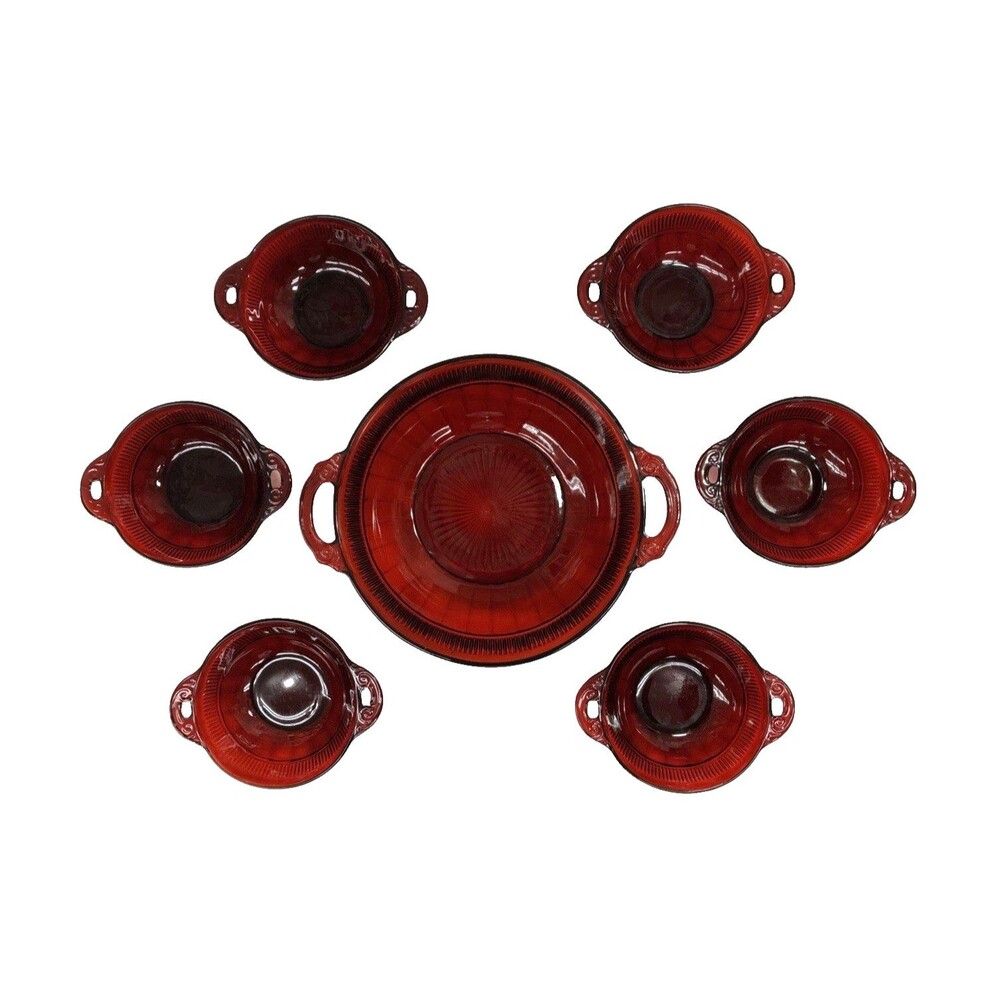 VTG Anchor Hocking Royal Ruby Coronation Red Berry Bowl Set/7 Depression Glass